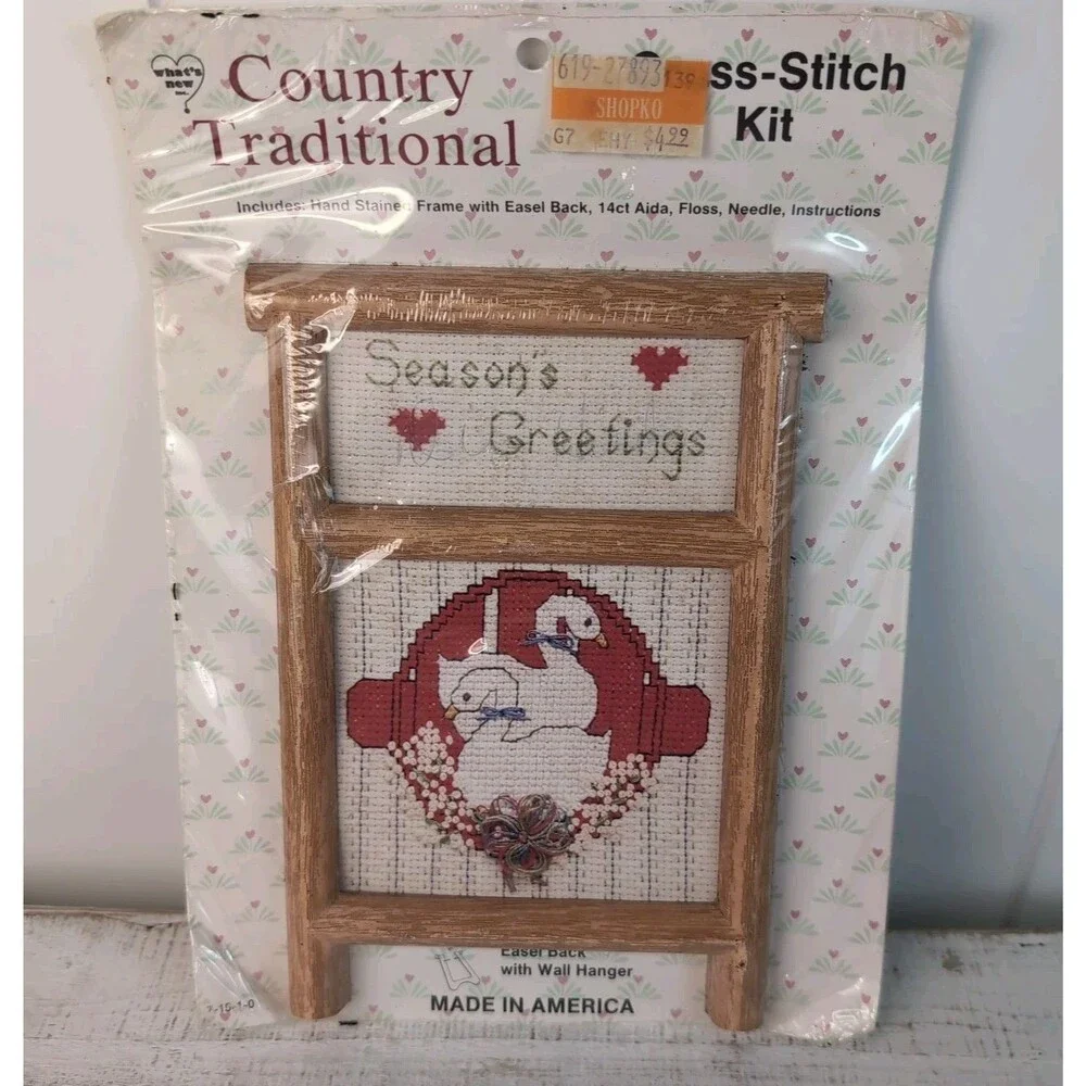 Christmas Geese Country Traditional 1980s Counted Cross Stitch Kit #034510